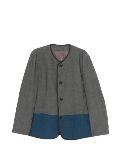 Pre-owned Issey Miyake Collarless Button Jacket In Gray