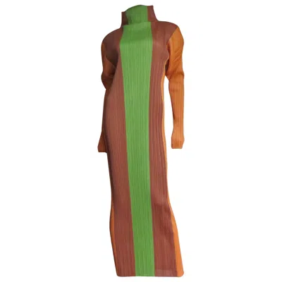 Pre-owned Issey Miyake Color Block Maxi Dress 1990s In Brown