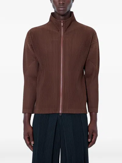 Issey Miyake Color Pleats 2 High-neck Jacket In Brown