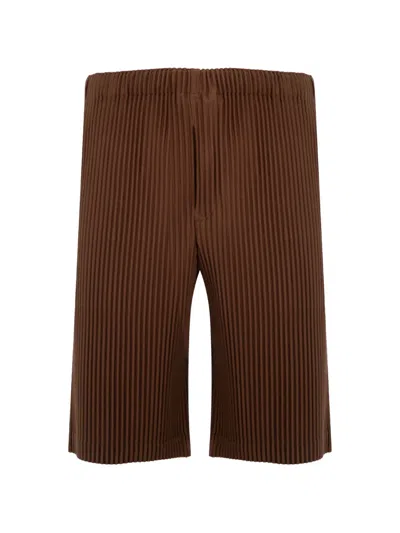 Issey Miyake Ns Anchor Brown Basics Pleated Knitted Shorts