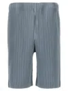 Issey Miyake Pleated Waistband Ribbed Texture Pocket Shorts In Blue
