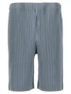 Issey Miyake Pleated Waistband Ribbed Texture Pocket Shorts In Blue