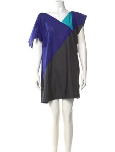 Pre-owned Issey Miyake Colorblock Pattern Mini Dress In Blue