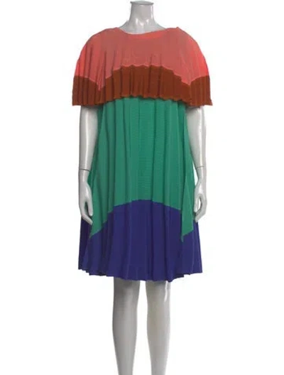Pre-owned Issey Miyake Colorblock Pattern Mini Dress In Green