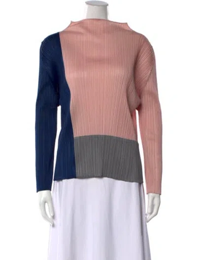 Pre-owned Issey Miyake Colorblock Pattern Mock Neck Top In Orange