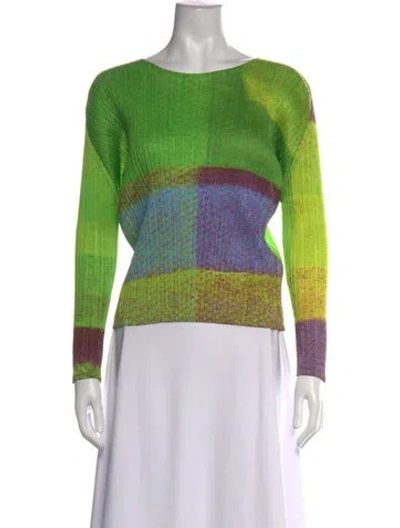 Pre-owned Issey Miyake Colorblock Pattern Scoop Neck Top In Green