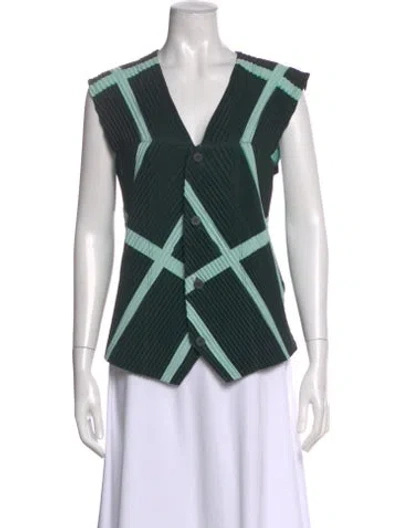 Pre-owned Issey Miyake Colorblock Pattern Vest In Green