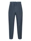 Issey Miyake Cropped Pinstriped Straight Leg Trousers In Blue