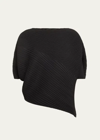 Issey Miyake Compound Pleats Asymmetric Top In Black