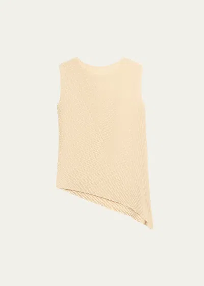Issey Miyake Compound Pleats Sleeveless Asymmetric Top In Neutral