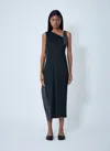 Issey Miyake Contrast Panel Pleated Midi Dress In Black