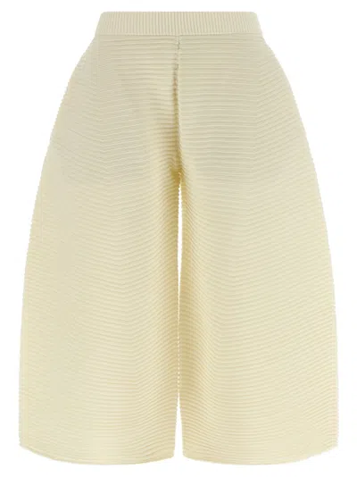Issey Miyake Corrugated Knit Trousers In Cream