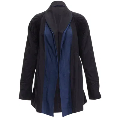 Issey Miyake Cotton Blend Pleated Shoulder D Cut Coat In Black