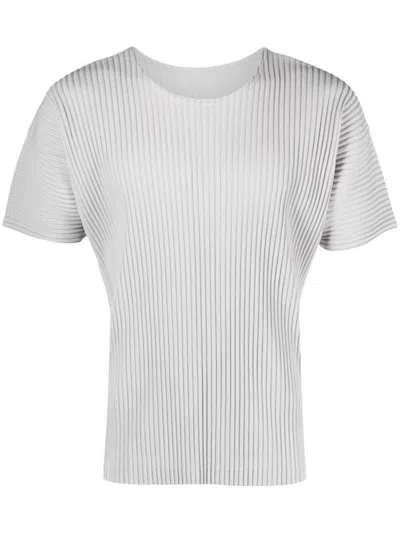 Issey Miyake Ribbed Texture Round Neck Short Sleeves In Gray
