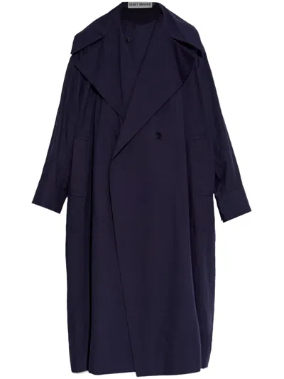 Issey Miyake Cotton Trench Coat In Blue