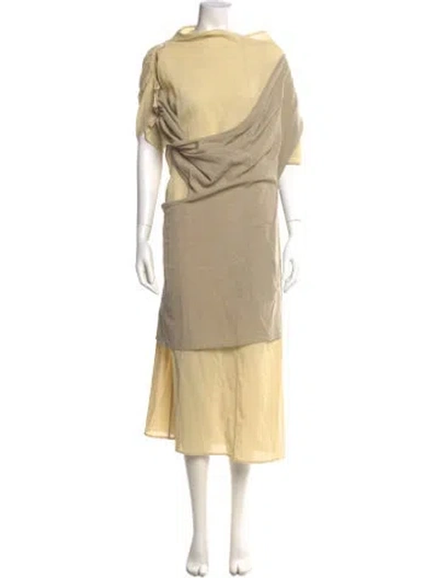 Pre-owned Issey Miyake Cowl Neck Midi Length Dress In Neutral