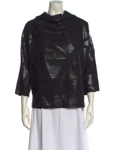 Pre-owned Issey Miyake Cowl Neck Three-quarter Sleeve Blouse W/ Tags In Black