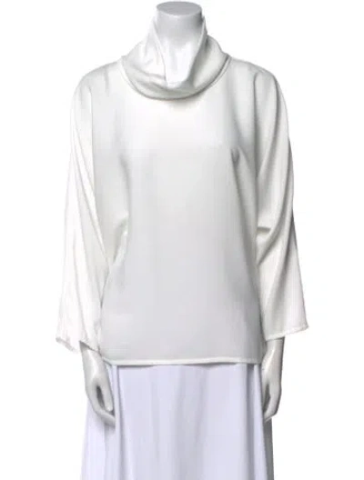 Pre-owned Issey Miyake Cowl Neck Three-quarter Sleeve Blouse In White