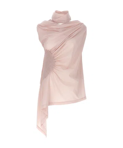 Issey Miyake Crepe Draped Sleeveless Blouse In Nude