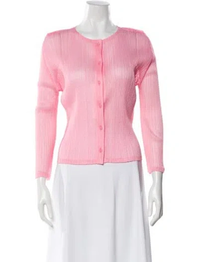 Pre-owned Issey Miyake Crew Neck Long Sleeve Button-up Top In Pink