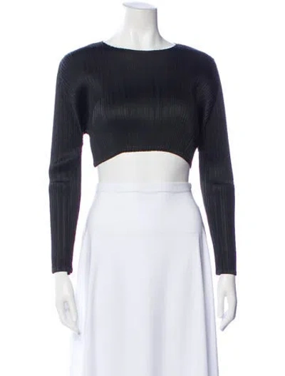 Pre-owned Issey Miyake Crew Neck Long Sleeve Crop Top In Blue