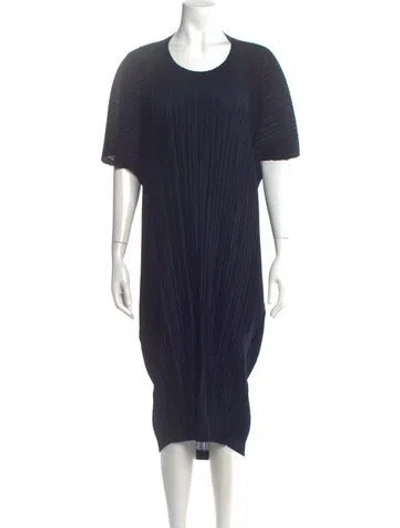 Pre-owned Issey Miyake Crew Neck Midi Length Dress In Blue