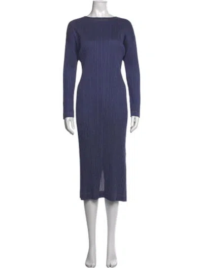Pre-owned Issey Miyake Crew Neck Midi Length Dress In Blue