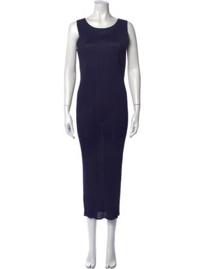 Pre-owned Issey Miyake Crew Neck Midi Length Dress In Blue
