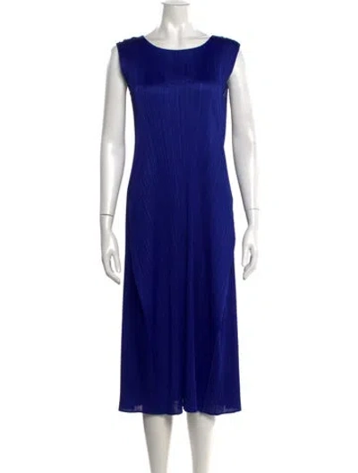 Pre-owned Issey Miyake Crew Neck Midi Length Dress In Blue