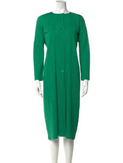 Pre-owned Issey Miyake Crew Neck Midi Length Dress In Green