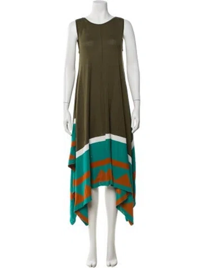 Pre-owned Issey Miyake Crew Neck Midi Length Dress In Green