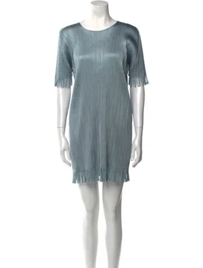 Pre-owned Issey Miyake Crew Neck Mini Dress In Blue
