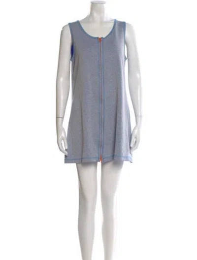 Pre-owned Issey Miyake Crew Neck Mini Dress In Blue