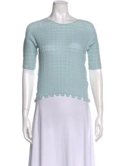 Pre-owned Issey Miyake Crew Neck Three-quarter Sleeve Top In Blue