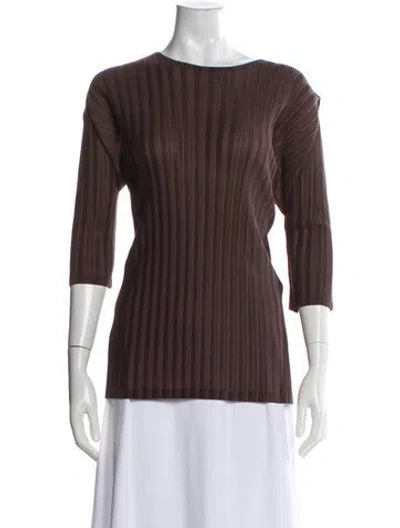 Pre-owned Issey Miyake Crew Neck Three-quarter Sleeve Top In Brown