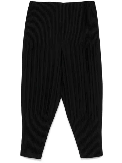 Issey Miyake Cropped Black Pleated Trousers With Elasticated Waist