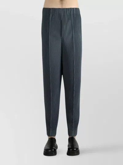 Issey Miyake Cropped Pinstriped Straight Leg Trousers In Blue