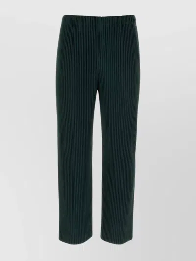 Issey Miyake Cropped Ribbed Texture Wide Leg Trousers In Green
