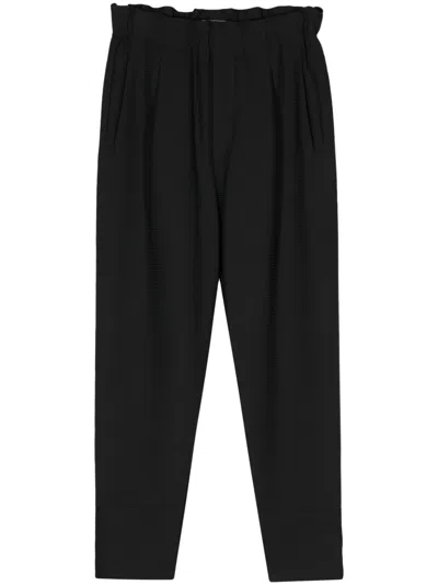 Issey Miyake Fine-ribbed Cropped Tapered Trousers In Black
