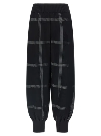 Issey Miyake Knit Trousers Ribbed Texture Checked Pattern In Black