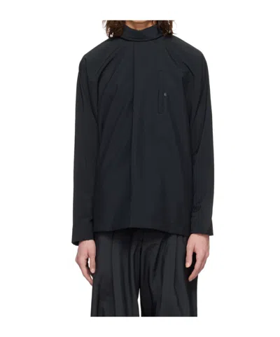 Issey Miyake Curled Upright Collar Shirt In Black