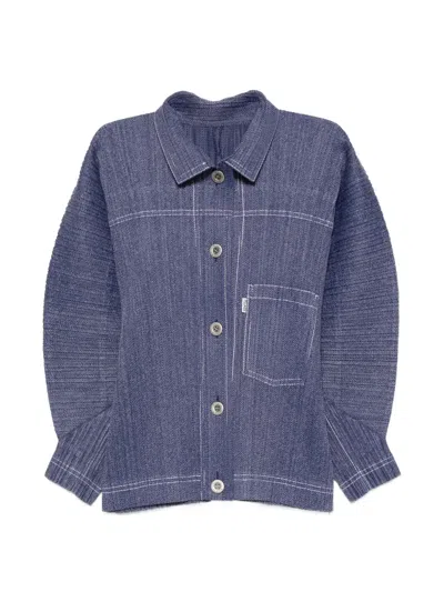 Issey Miyake Denim-effect Puff-sleeve Jacket In Blue