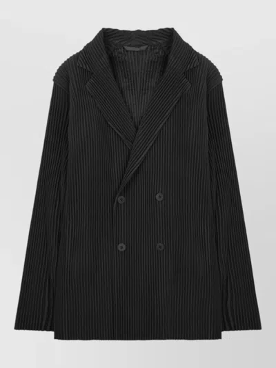 Issey Miyake Double Breasted Pleated Jacket Buttoned Cuffs In Black