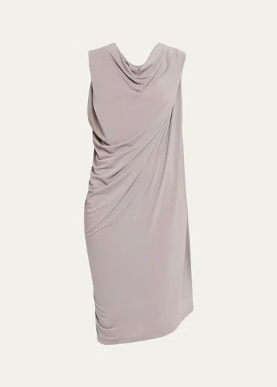 Issey Miyake Drape Jersey 46 Cowl-neck Midi Dress In Gray