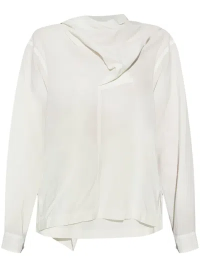 Issey Miyake Draped Cotton Blouse In White