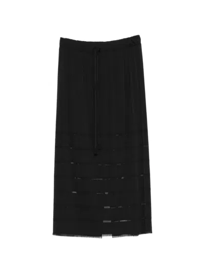 Issey Miyake Drawstring Pleated Midi Skirt In Metallic