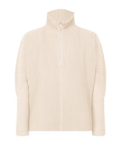 Issey Miyake Duomo Beige Pleated Half Zip Top In Pink