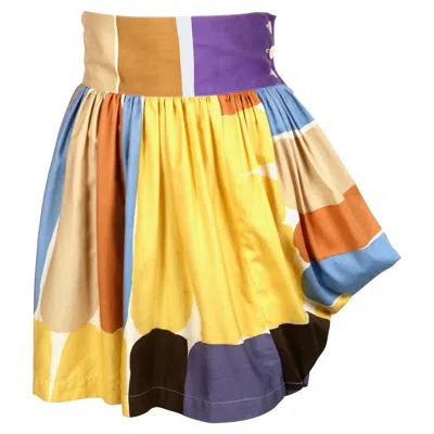 Pre-owned Issey Miyake Early 1980's  Block Printed Skirt With Asymmetrical Flounce In Orange