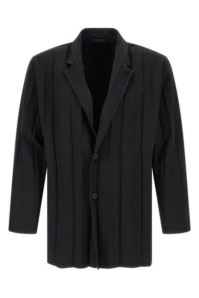 Issey Miyake Tailored Blazer Long Sleeves Notched Lapel Pleated In Black