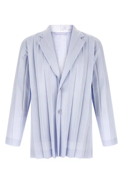 Issey Miyake Tailored Blazer Pleated Design Notched Lapel In Blue
